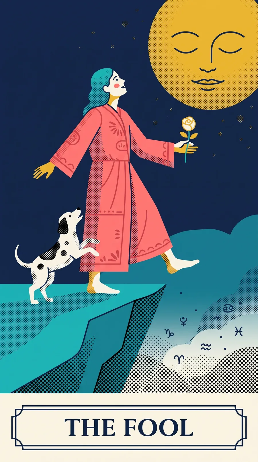 The Fool tarot card from the Halftone Arcana deck