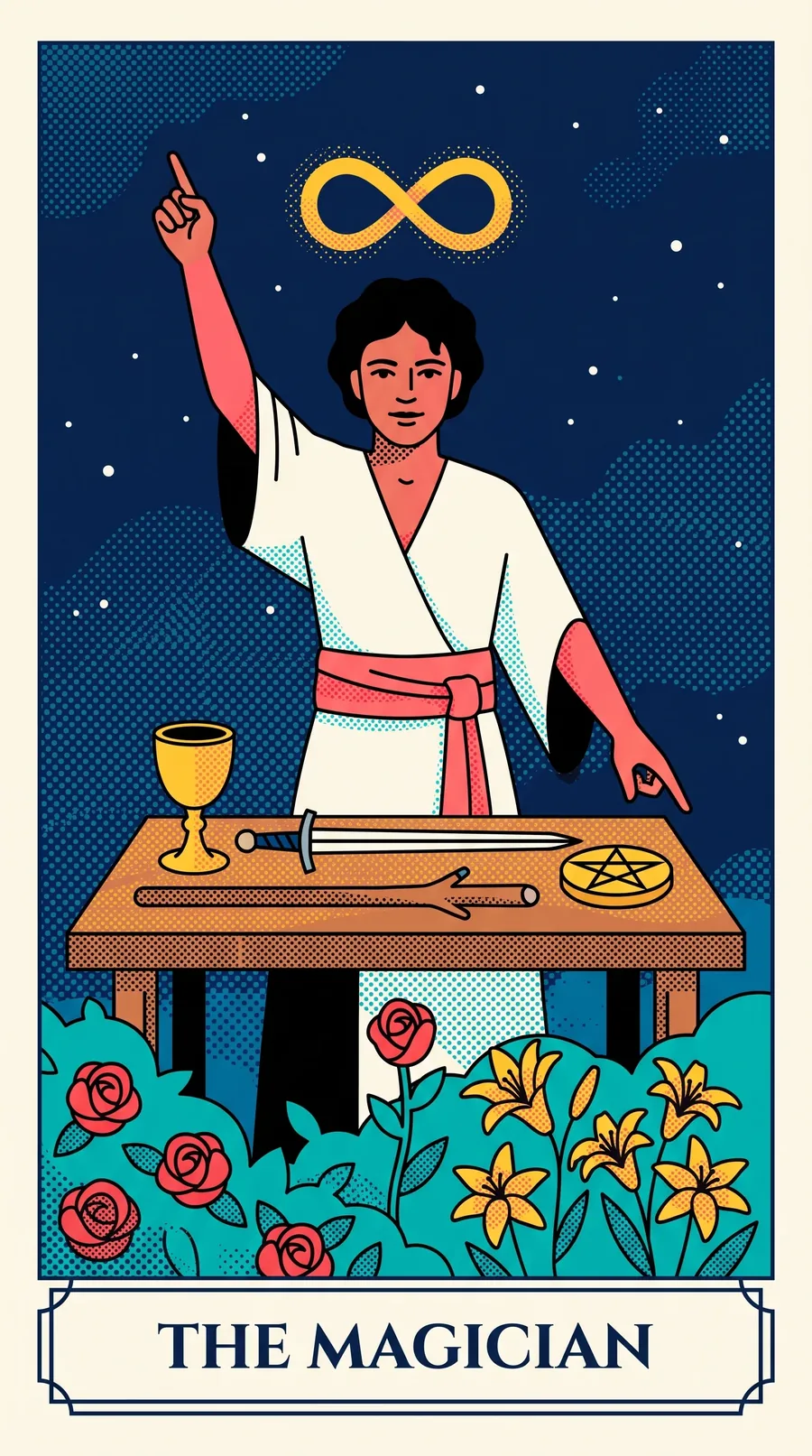 The Magician tarot card from the Halftone Arcana deck