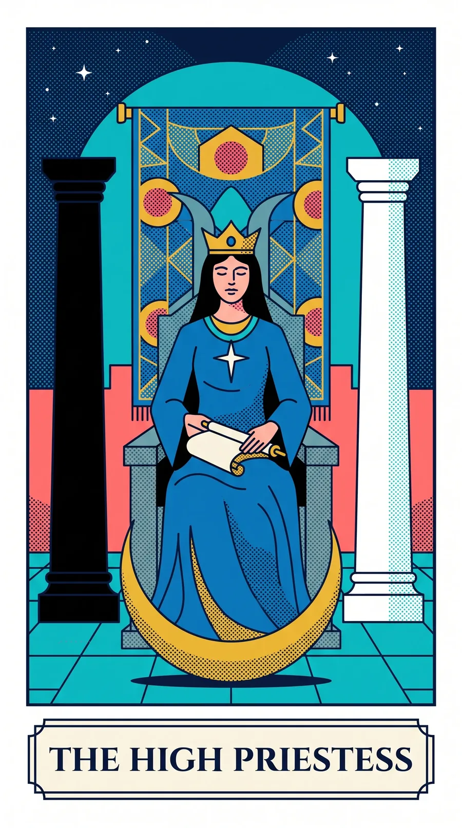 The High Priestess tarot card from the Halftone Arcana deck