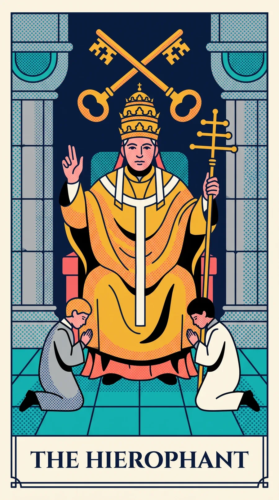 The Hierophant tarot card from the Halftone Arcana deck
