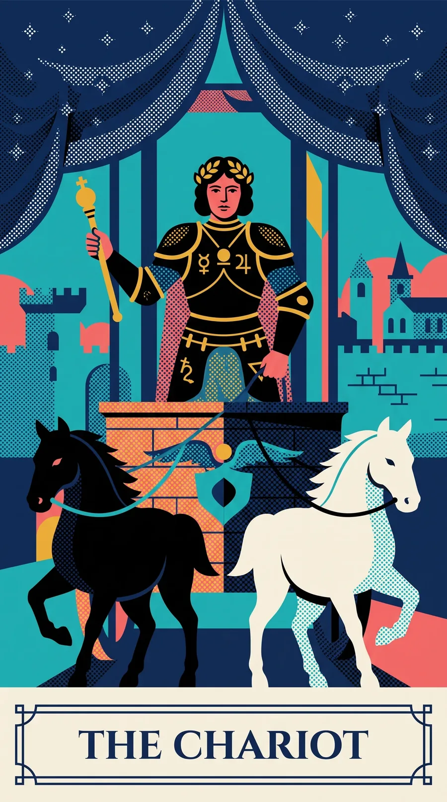 The Chariot tarot card from the Halftone Arcana deck