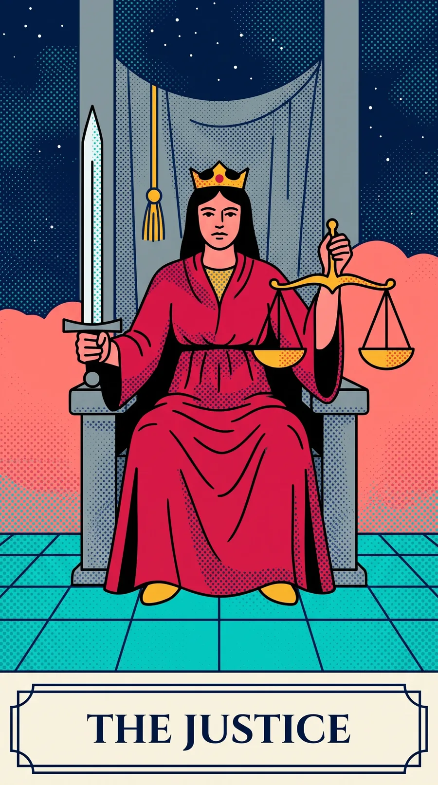 Justice tarot card from the Halftone Arcana deck