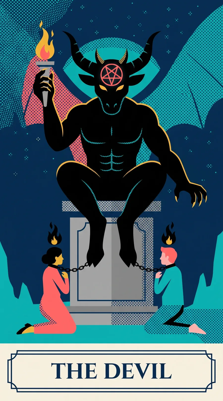 The Devil tarot card from the Halftone Arcana deck